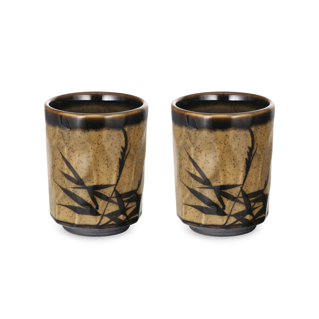 Asian Bamboo Ceramic Teacup Brown Bamboo - Set of 2