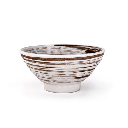 Brown and White Brushstroke Stripe Bowl 6"D - Set of 6