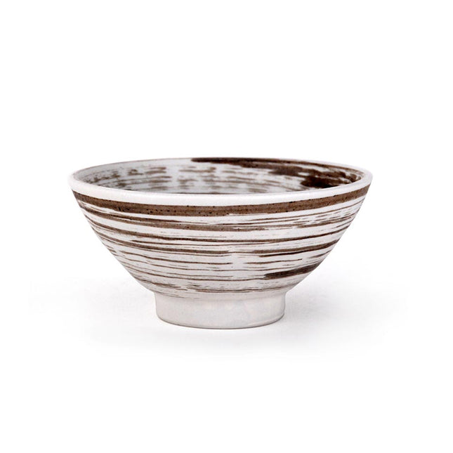 Brown and White Brushstroke Stripe Bowl 6"D - Set of 6