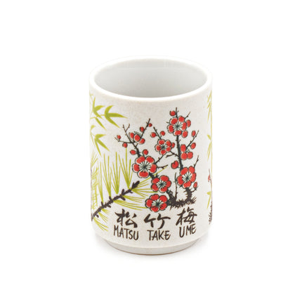 Green Pine Tree Bamboo & Cherry Blossoms Teacup - Set of 2