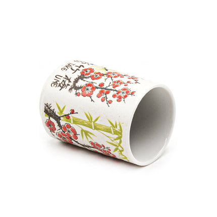 Green Pine Tree Bamboo & Cherry Blossoms Teacup - Set of 2