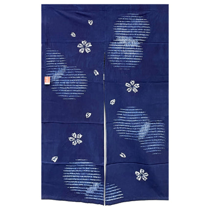 White Floral and Circle Pattern Noren Furoshiki Curtain - Blue