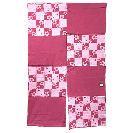 Checkered Flowers Noren Furoshiki Curtain - Pink