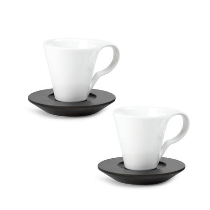 White Ceramic Teacup & Wood Saucer Set