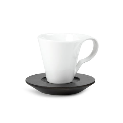 White Ceramic Teacup & Wood Saucer Set