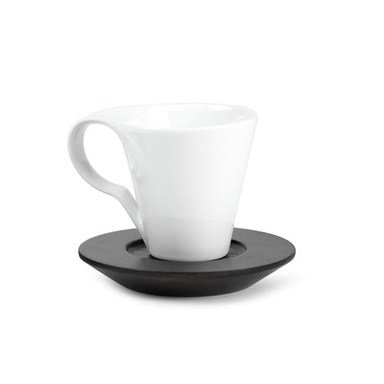 White Ceramic Teacup & Wood Saucer Set