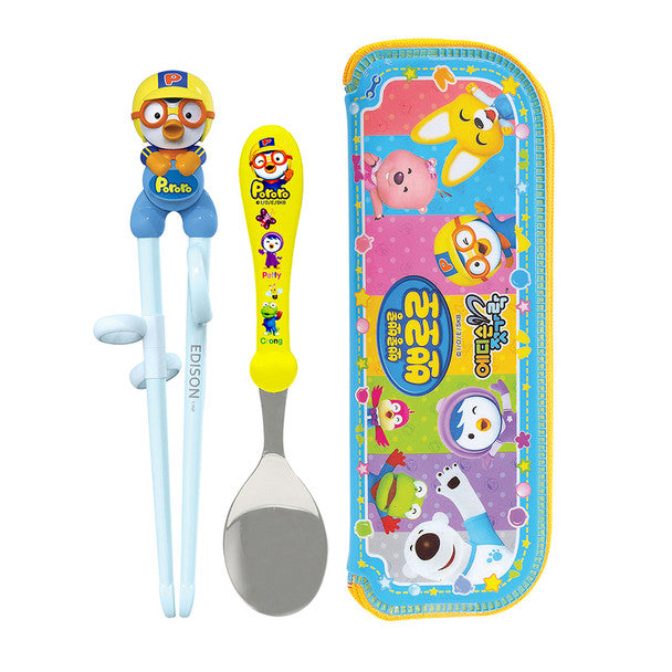 Pororo and Friends Edison Kid's Chopsticks & Spoon Set (Pororo / Petty / Crong)