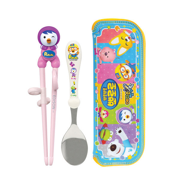 Pororo and Friends Edison Kid's Chopsticks & Spoon Set (Pororo / Petty / Crong)