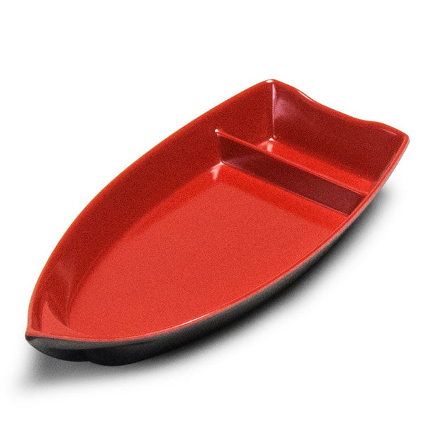 Melamine Sushi Boat, 6pc, 11.75"x5.25"x1.25"H (Black/Red)