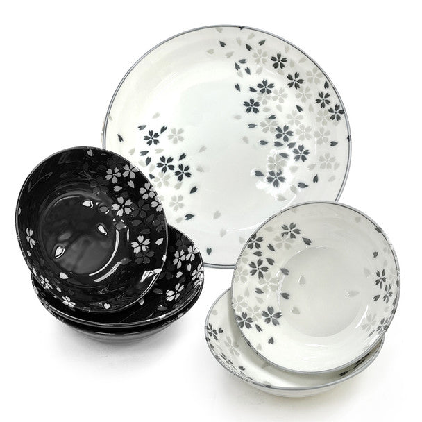 Bloom Black & White Sakura Flower Bowl Set