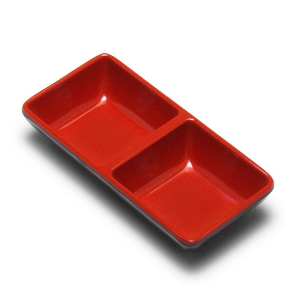 Melamine 2-Divided Sauce Plate, 24pc (Black/Red)