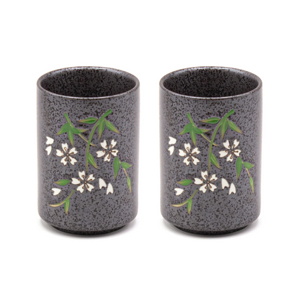 Midnight Bloom Ceramic Tea Cup 2pc Set