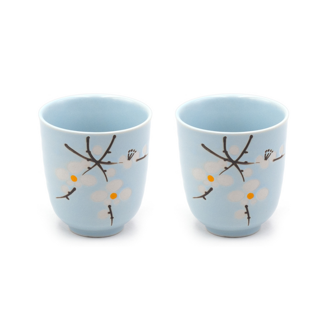 Blue Sakura Flower Tea Cup 2pc Set