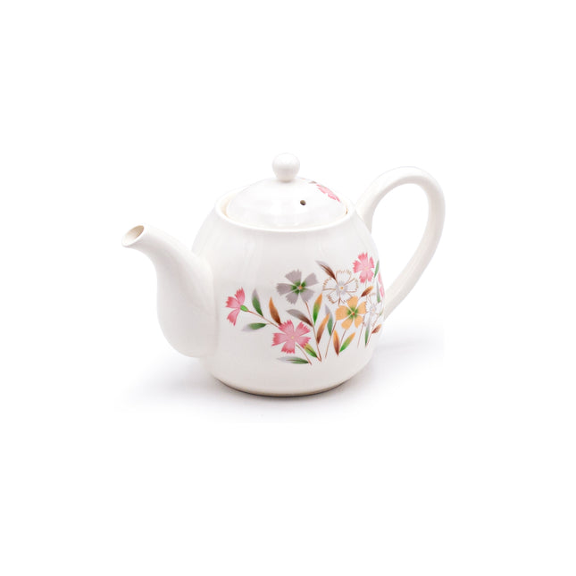 Ceramic Tea Pot and Cup Set Flower Pattern - White