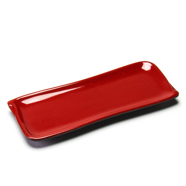 Melamine Rectangle Plate, 12pc, 10"x4" (Black/Red)