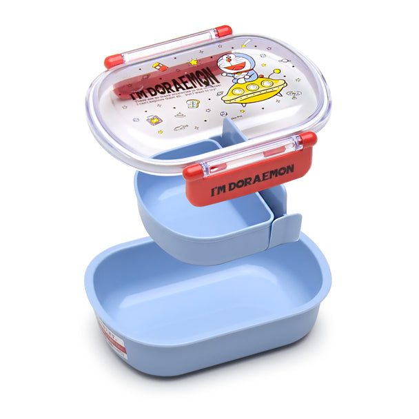 Doraemon Oval Lunch Box with Partition and Clear Lid 360ml, Antibacterial Material