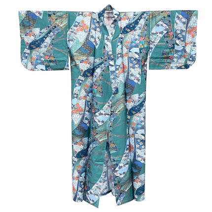 Cotton Kimono Floral Robe - Green