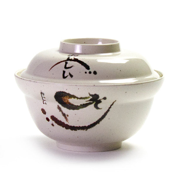 Melamine Miso Soup Bowl with Lid, 6pc, 6"Dx3"H (Eggplant)