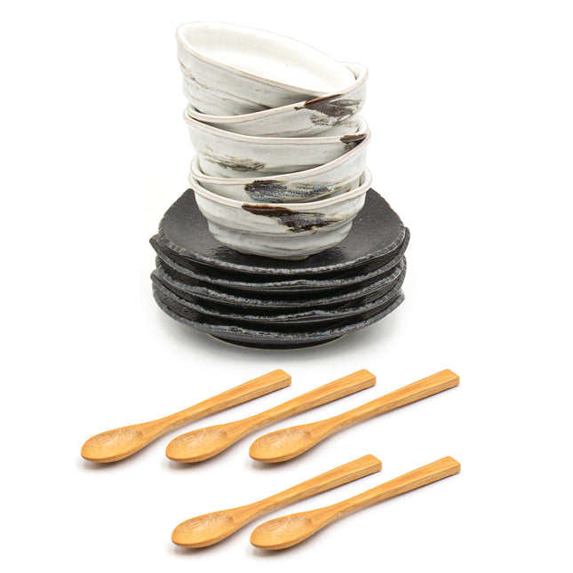 Japanese Dessert Bowl & Plate Set with Spoon