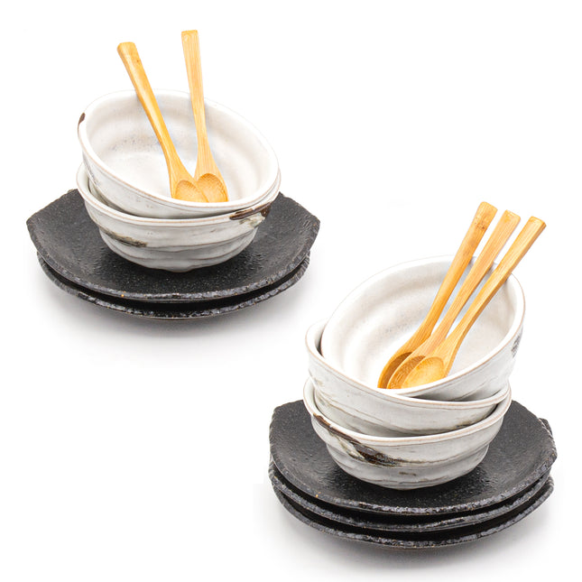 Japanese Dessert Bowl & Plate Set with Spoon