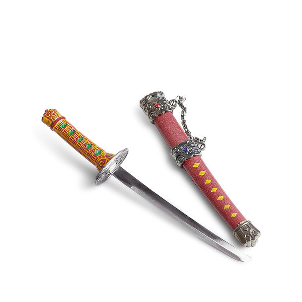 Japanese Samurai Sword Letter Opener with Stand - Red