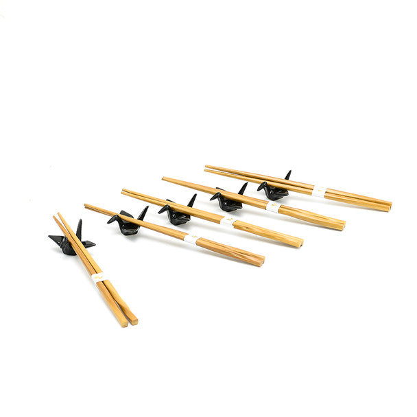 Chopstick and Origami Crane Rest Set - Black