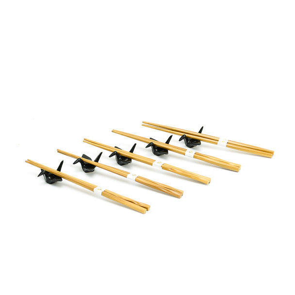 Chopstick and Origami Crane Rest Set - Black