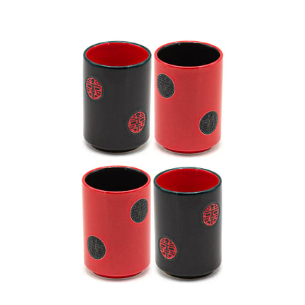 Handle-less Ceramic Tea Cup Set - Black/Red