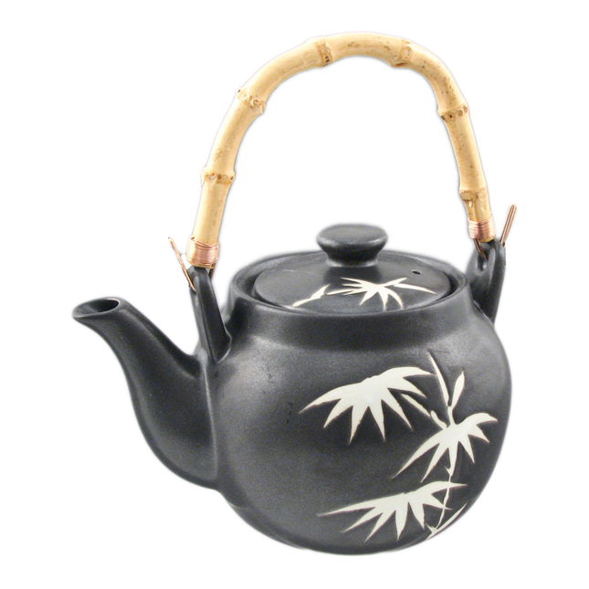 Black Porcelain Teapot with Strainer & Wooden Handle 42 oz - Bamboo