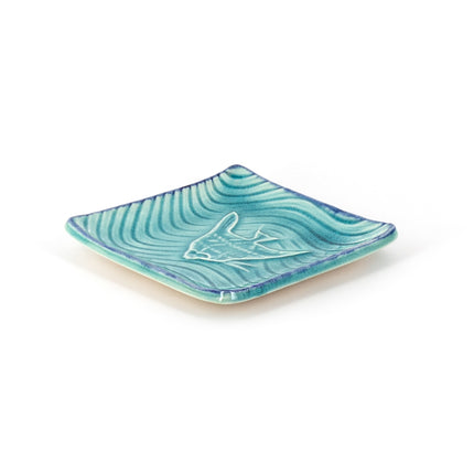 Japanese Sky Blue Square Ceramic Plate 4.75"D x 0.5"H - Set of 6