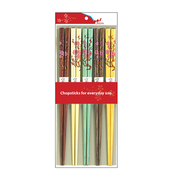 5 Color Wooden Chopsticks Set of 5