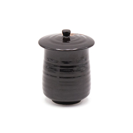 Black Ceramic Cup with Lid – Bamboo Design 3.5"D x 4.5"H