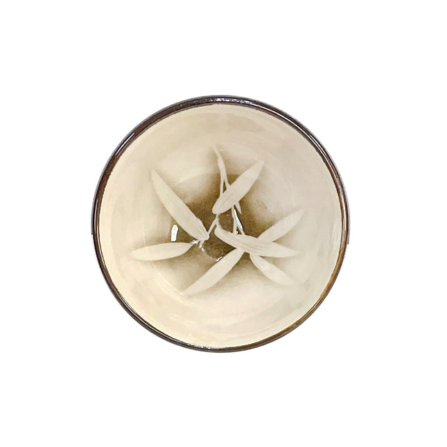 Japanese Ceramic Bowl Leaf Illustration 4.5"D - Set of 6