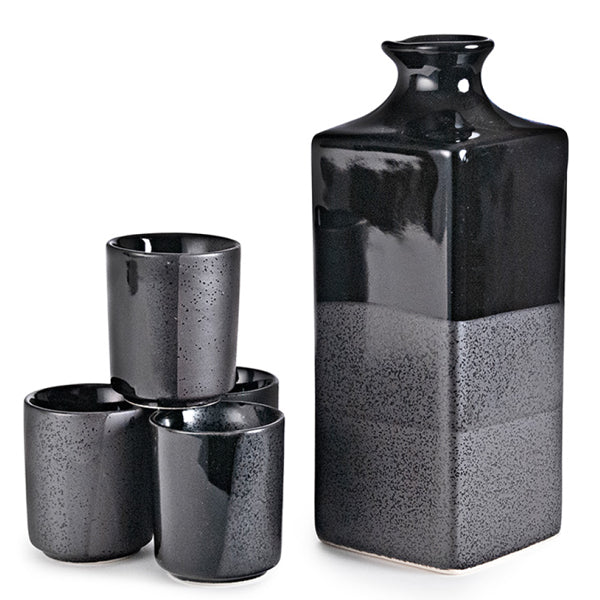 Reactive Glaze Sake Set - Black & Gray