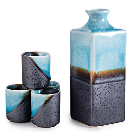 Reactive Glaze Sake Set - Sky Blue & Gray