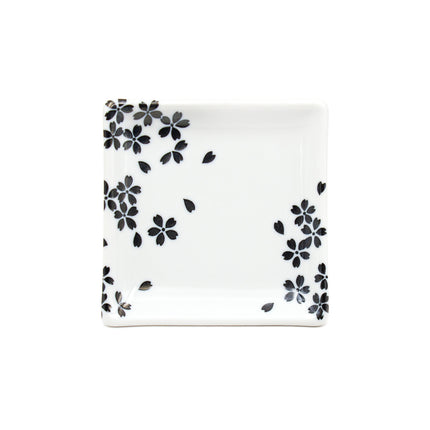 Black Cherry Blossoms Square Plate 5"D