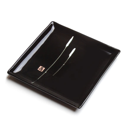 Japanese Glazed Black Plate with Sauce Bowls