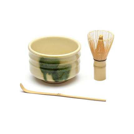 Matcha Tea Set - Matcha Bowl with Whisk and Spoon, White/Green