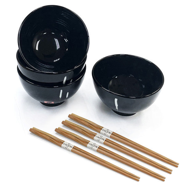 Kafuh Black Rice Bowl & Chopsticks Set of 4