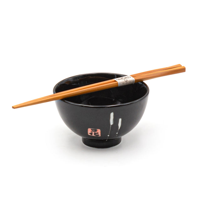 Black Rice Bowl with Chopsticks Set Of 4