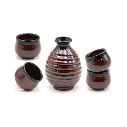 Japanese 5pc Ceramic Sake Set - Brown