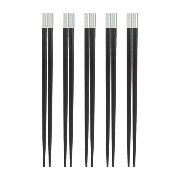 Black Silver Tipped Wood Chopsticks, Set of 5