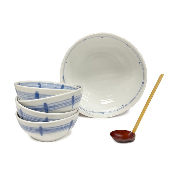 Kansai Yamamoto Blue & White Bowls and Ladle 6pc Set