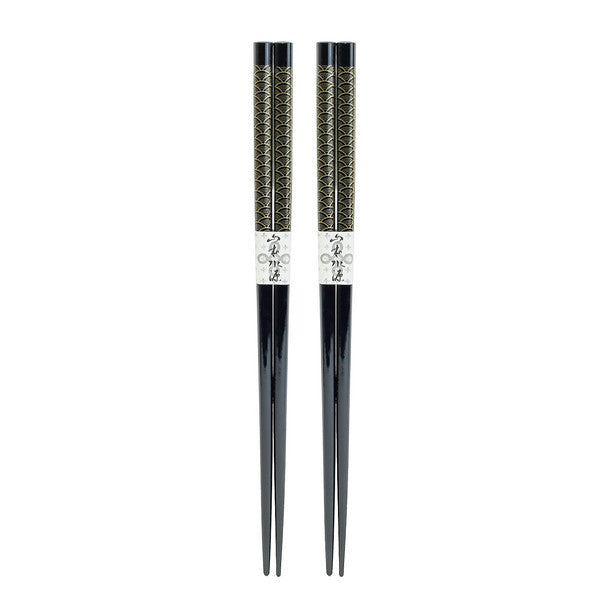 Black Gold Foil Karakusa Wave Chopsticks 2pc Set