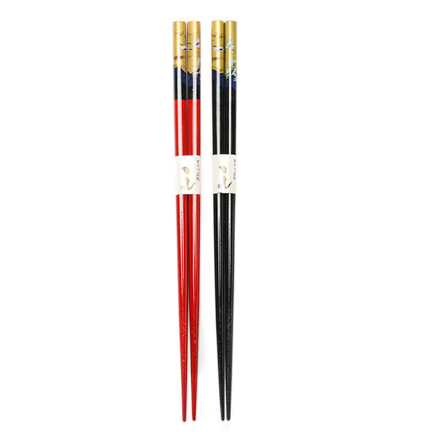 Couple’s Wooden Chopstick Red & Black Flying Cranes 2pc Set