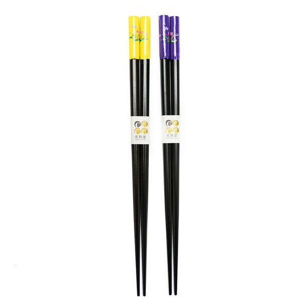 Couple’s Wooden Chopsticks Yellow and Purple-Flower 2pc Set