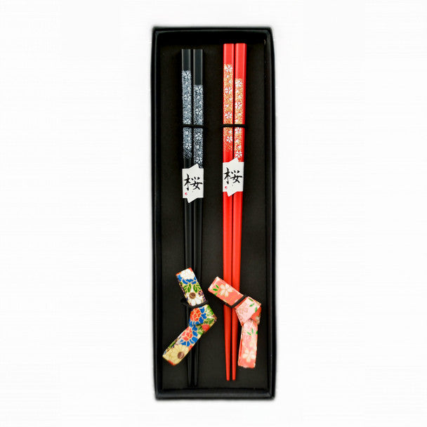 Foil Flowers Chopsticks with Rests Set of 2