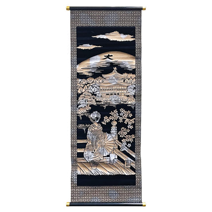 Wall Hanging Scroll with Japanese Castle and Kimono Design