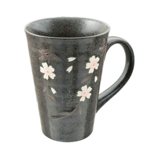 Flowering Porcelain Mug 16oz, Black Sakura