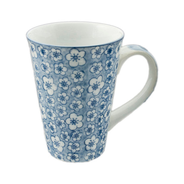 Flowering Porcelain Mug 16oz, Mono Blue